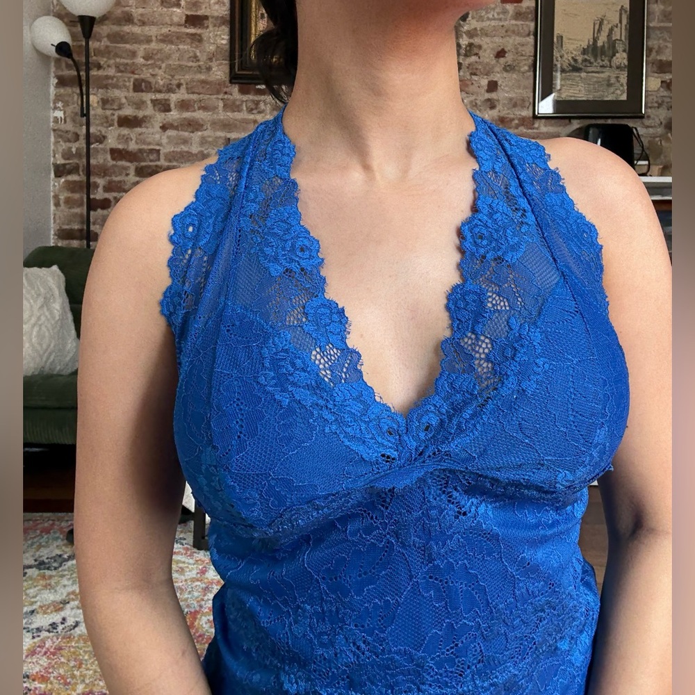 bebe Blue Lace Sleeveless Top